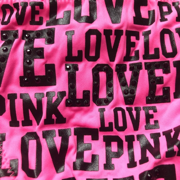 PINK Victoria’s Secret Love Pink Print Ruched Rhinestone Bikini Bottom - Picture 2 of 16